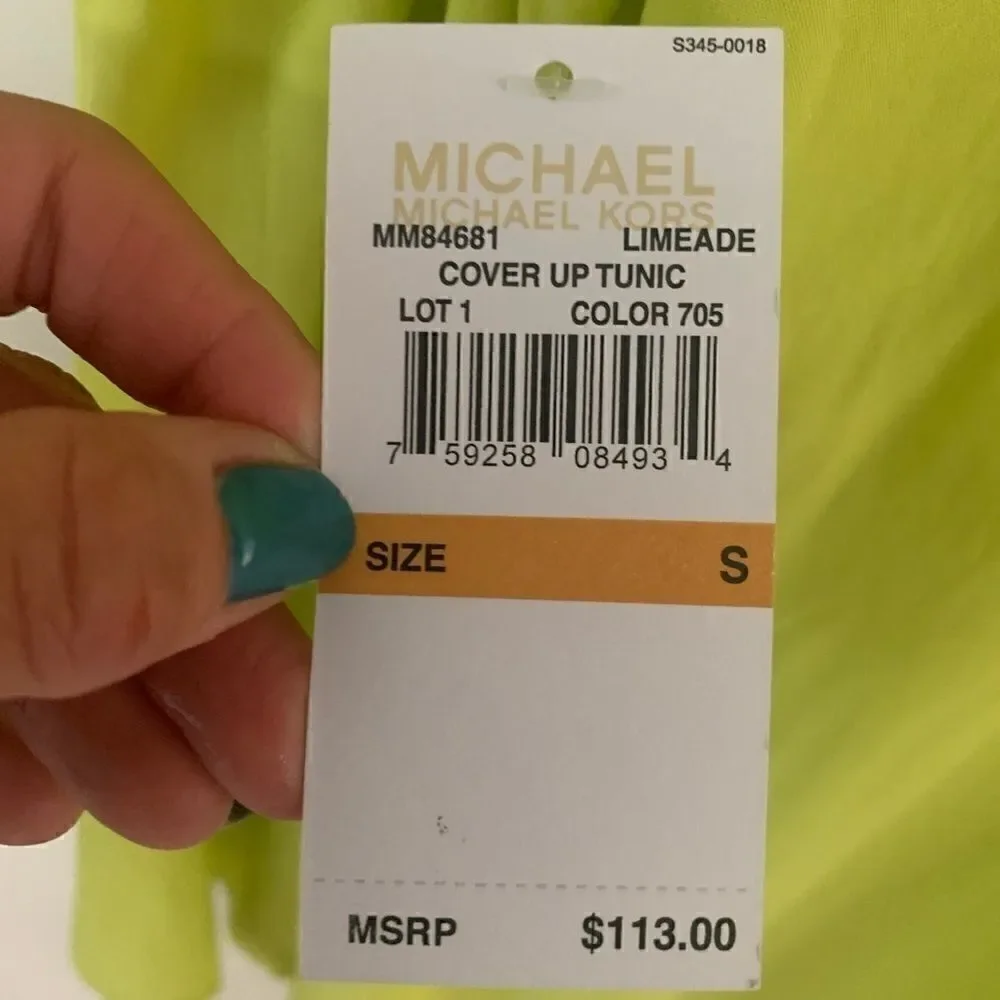 NWT MICHEAL KORS LIME GREEN ZIP FRONT TUNIC TOP